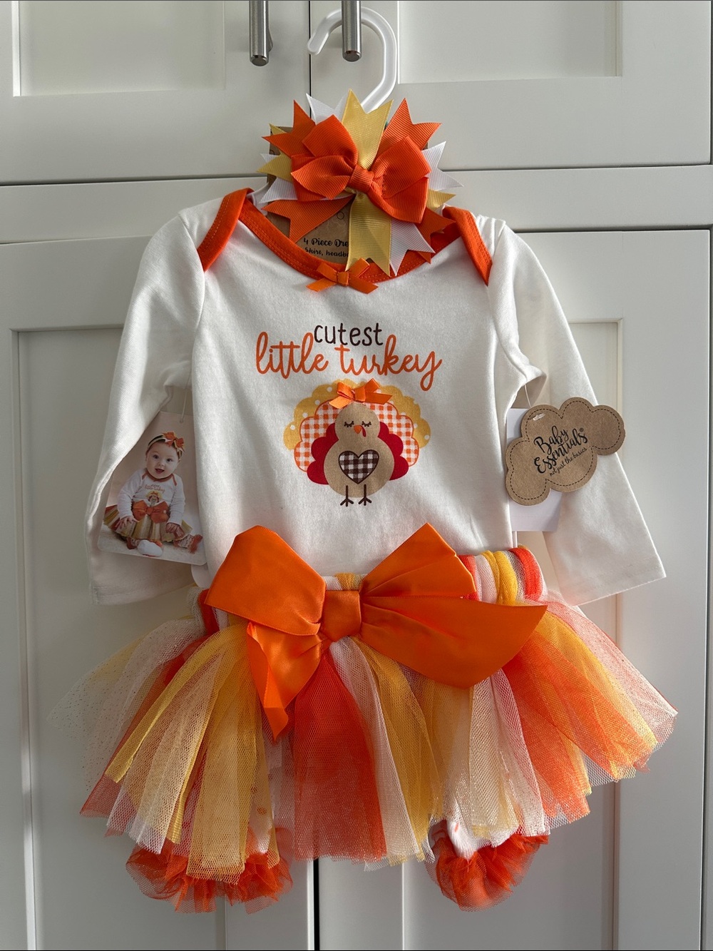 Cutest Little Turkey Orange & White Kids Costume 4pc Set 6m